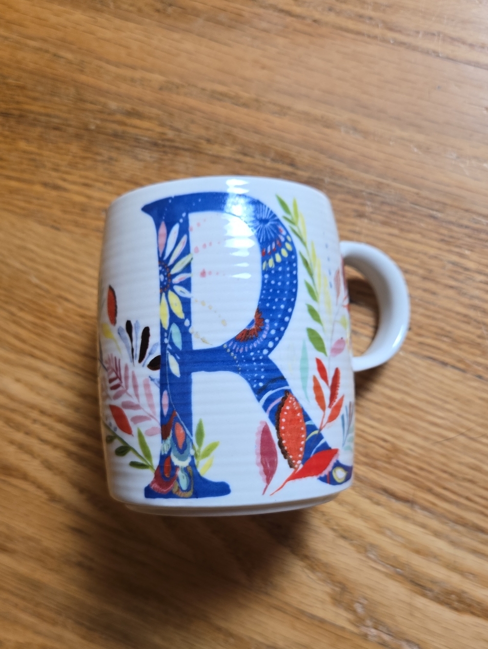 Anthropologie Starla Halfmann Petal Palette letter 'R' initial monogram mug